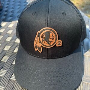 Black Trucker Hat with Brown Leather Logo Patch